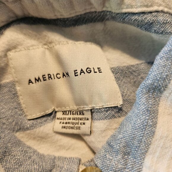 American Eagle Blue/White Button Up with Rolled Sleeves. Two Breast Pockets.XL - Picture 6 of 6